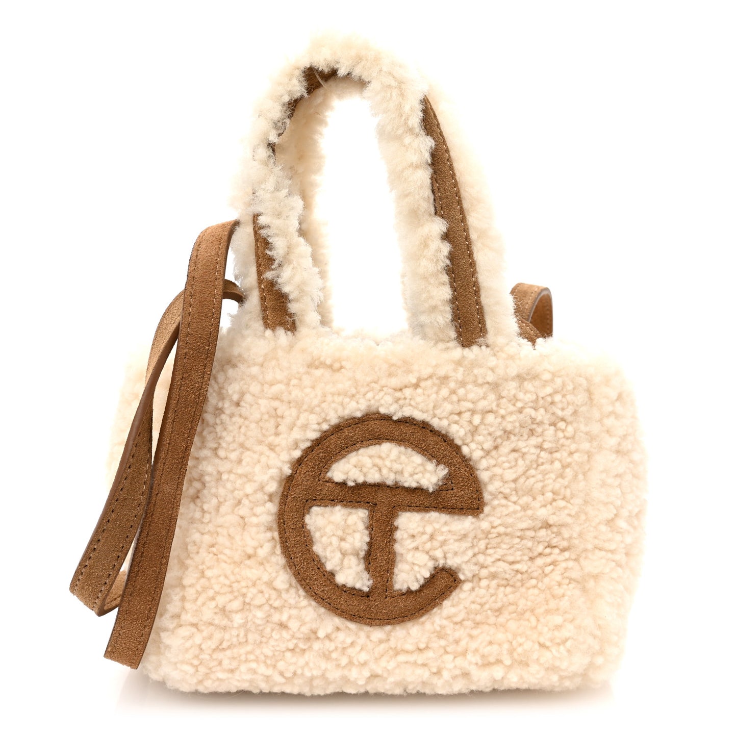 X UGG Suede Shearling Reverse Small Shopping Bag Natural