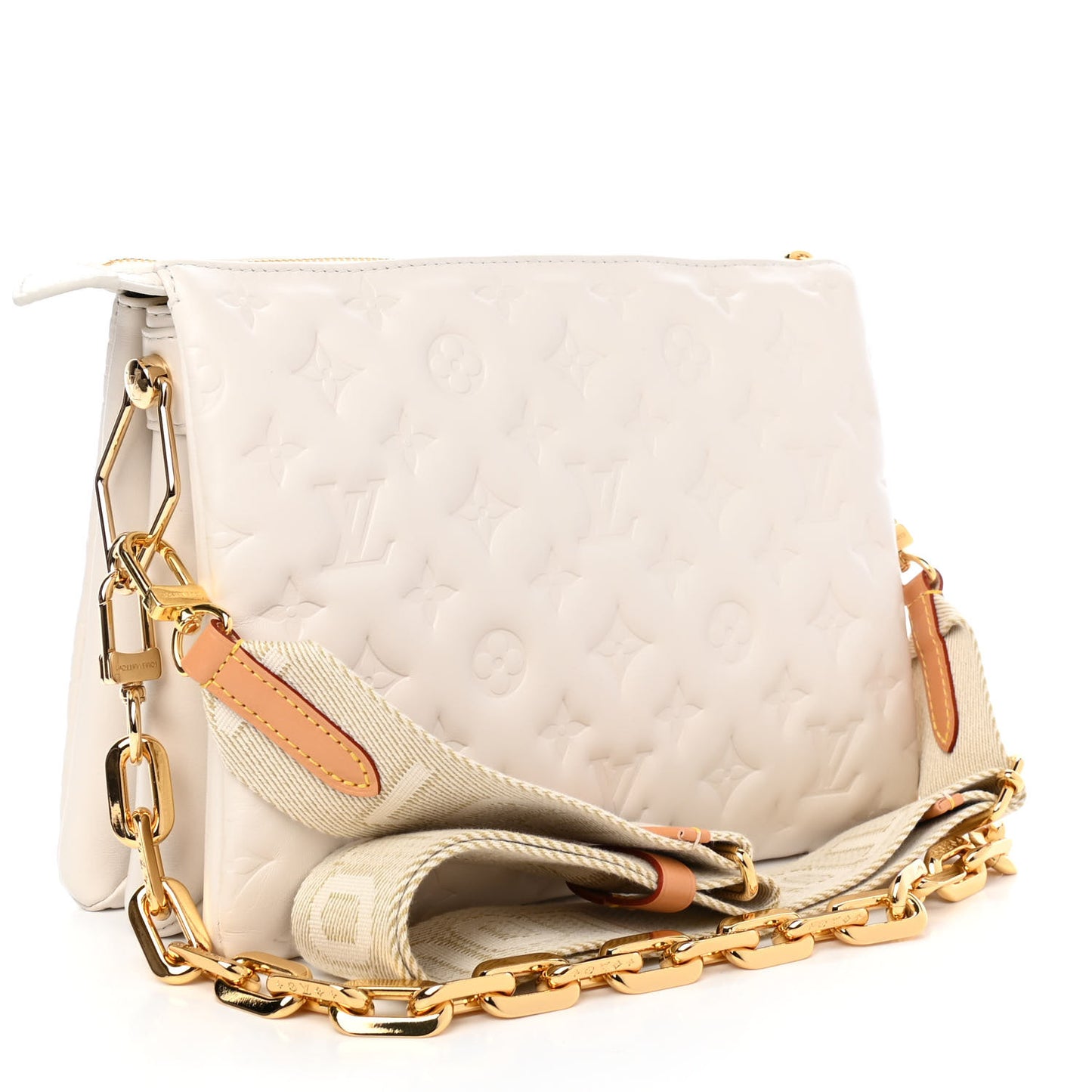 Lambskin Embossed Monogram Coussin PM Beige Cream