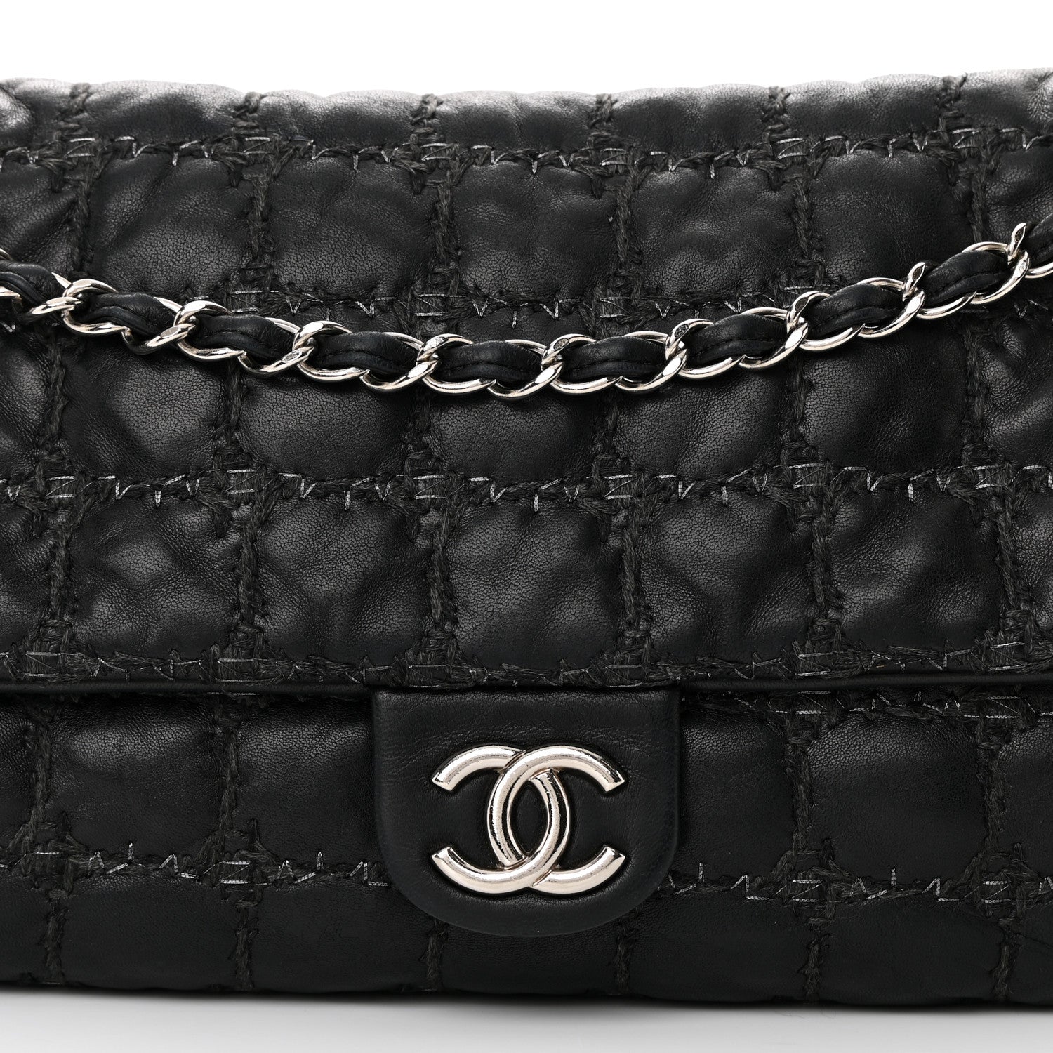 Chanel Lambskin Tweed Double Stitch Maxi Flap Black 8 of 16