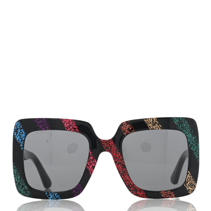 Gucci Acetate Oversize Stripe Sunglasses GG0328S Black Multi 2 of 10
