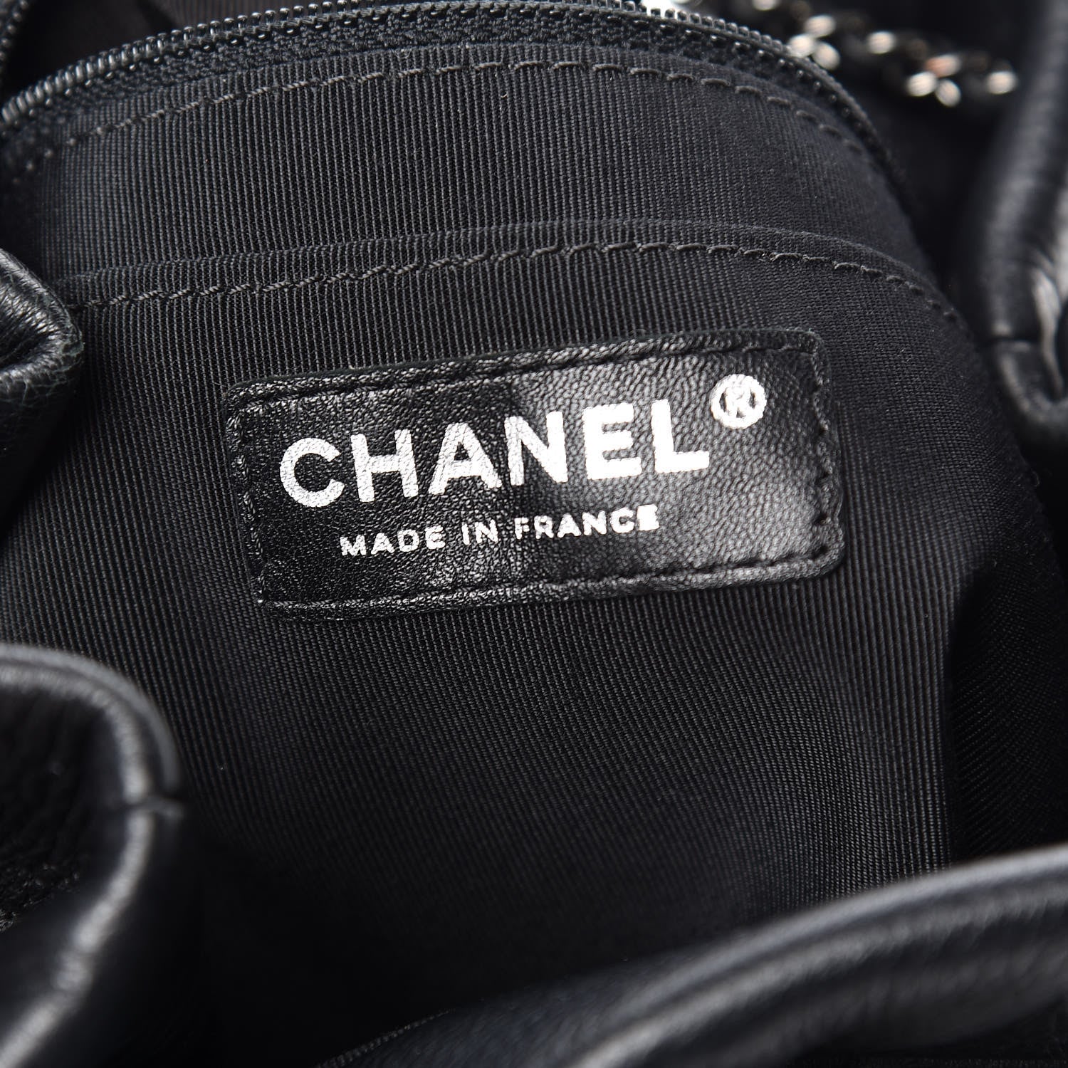 Chanel Deerskin Chevron Small CC Chain Bucket Drawstring Bag Black 8 of 10