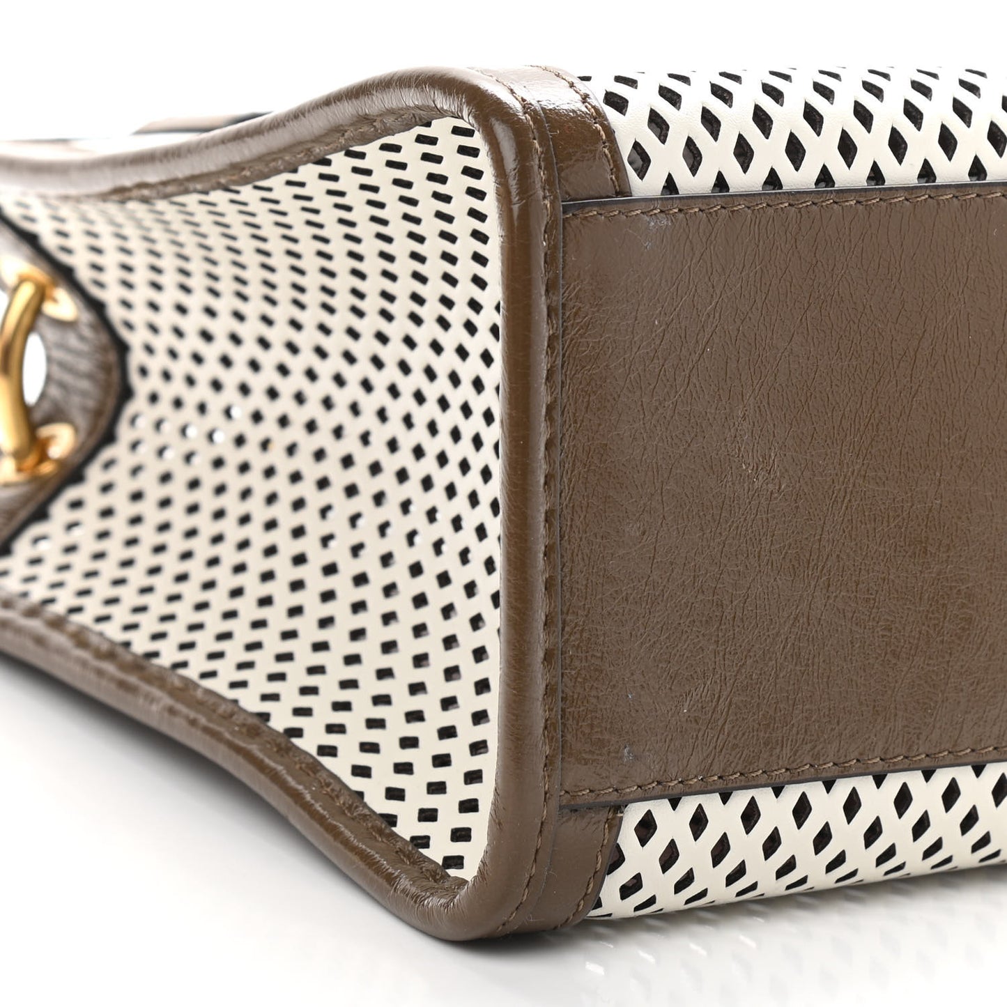 Vitello Liberty Glossy Lambskin Perforated Small Runaway Shopper Tote White Ice Rust Maya