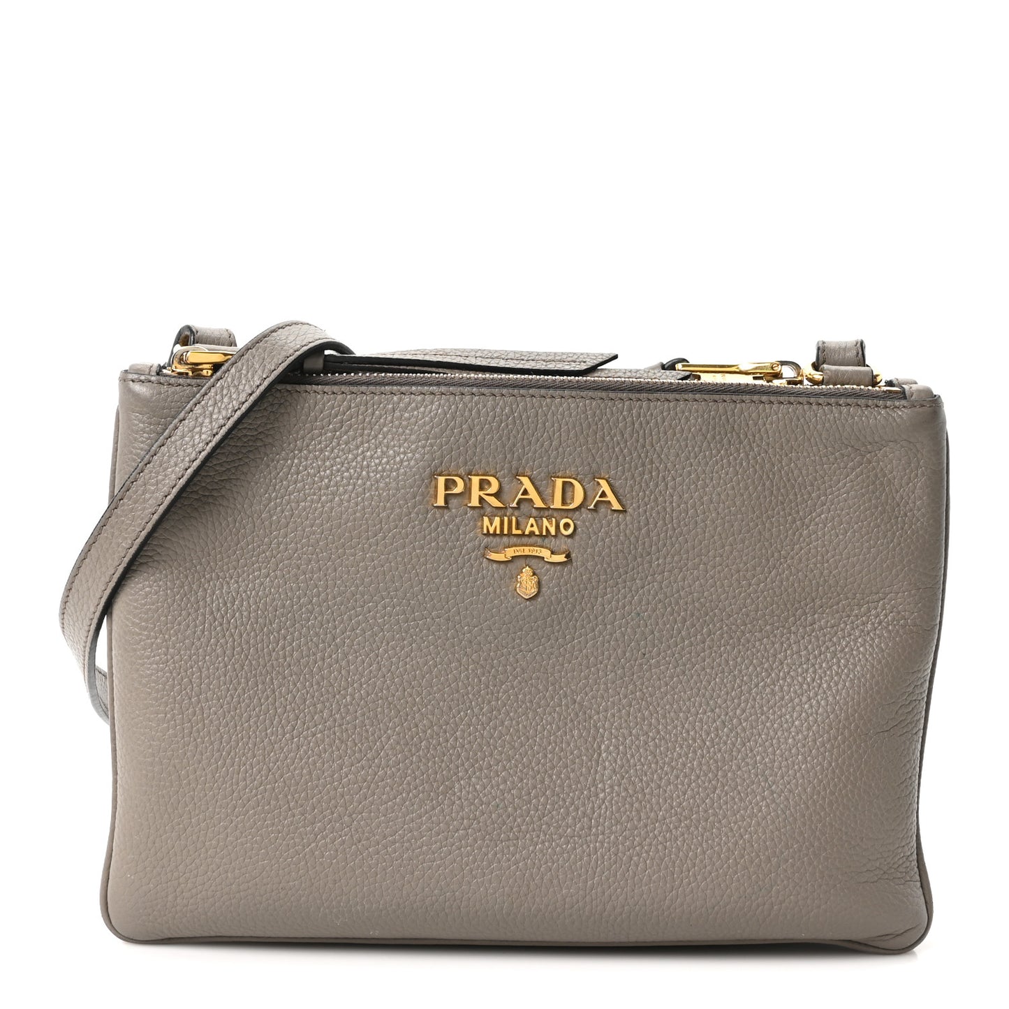 Vitello Phenix Double Zip Crossbody Bag Argilla