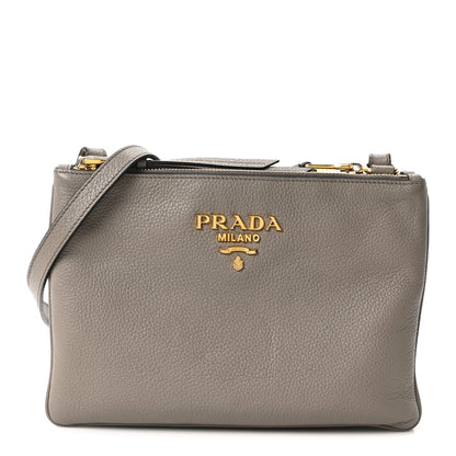 Prada Vitello Phenix Double Zip Crossbody Bag Argilla 1 of 9