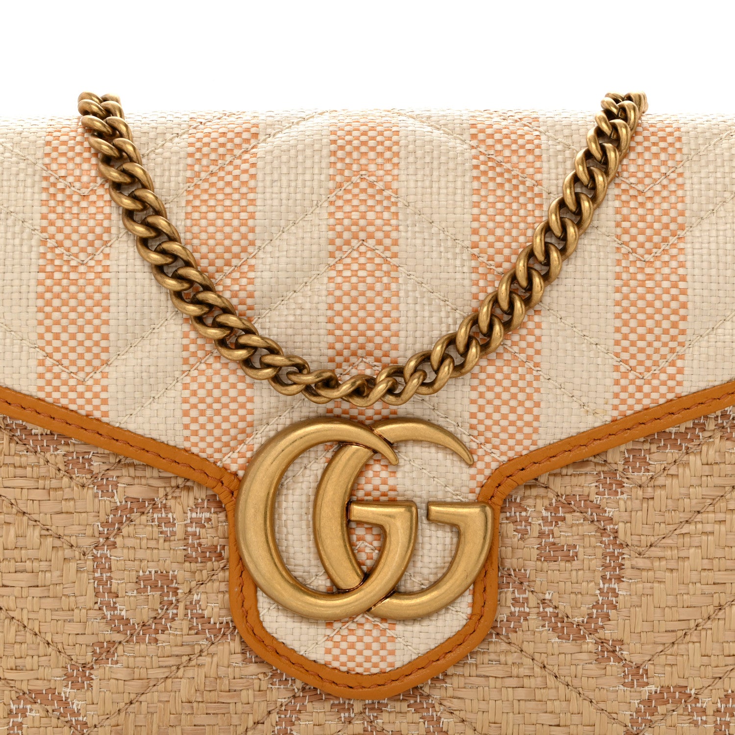 Gucci Raffia GG Monogram Matelasse GG Marmont Chain Wallet Natural Beige Off White Sun Oil 8 of 10