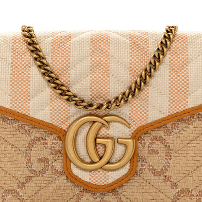 Gucci Raffia GG Monogram Matelasse GG Marmont Chain Wallet Natural Beige Off White Sun Oil 8 of 10
