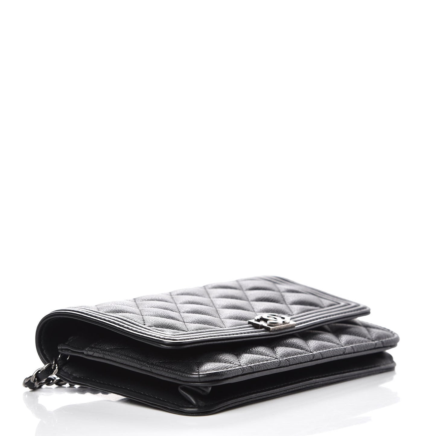 Calfskin Quilted Boy Wallet On Chain WOC Black