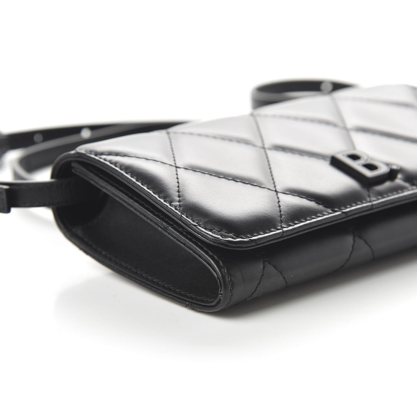 Nappa Calfskin Quilted Touch B Phone Holder With Strap Black