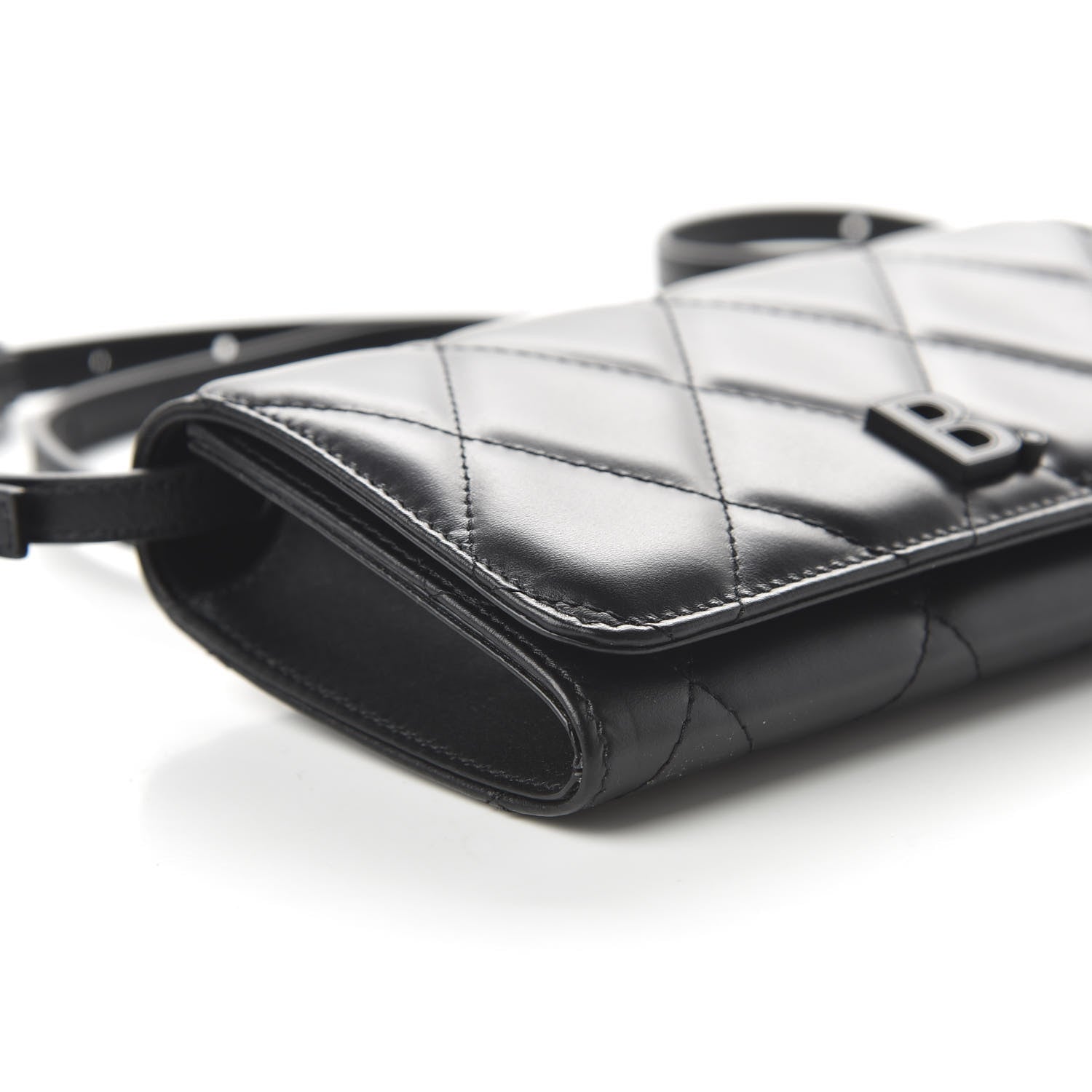 Balenciaga Nappa Calfskin Quilted Touch B Phone Holder With Strap Black 6 of 9