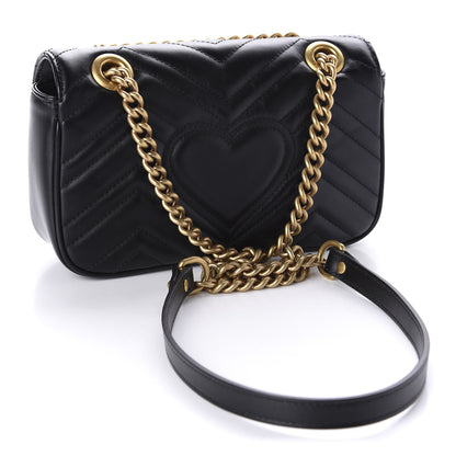 Gucci Calfskin Matelasse Mini GG Marmont Shoulder Bag Black 3 of 10