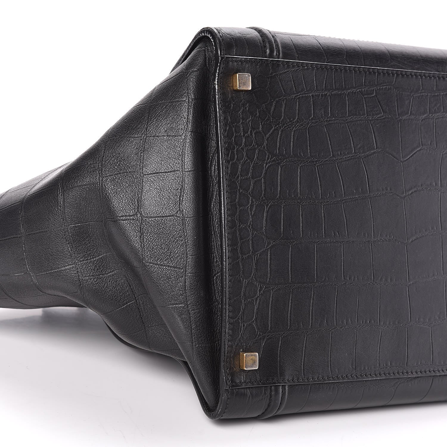Celine Crocodile Embossed Calfskin Medium Phantom Luggage Black 5 of 17