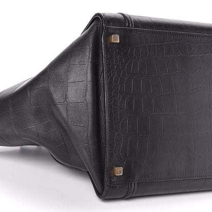 Celine Crocodile Embossed Calfskin Medium Phantom Luggage Black 5 of 17