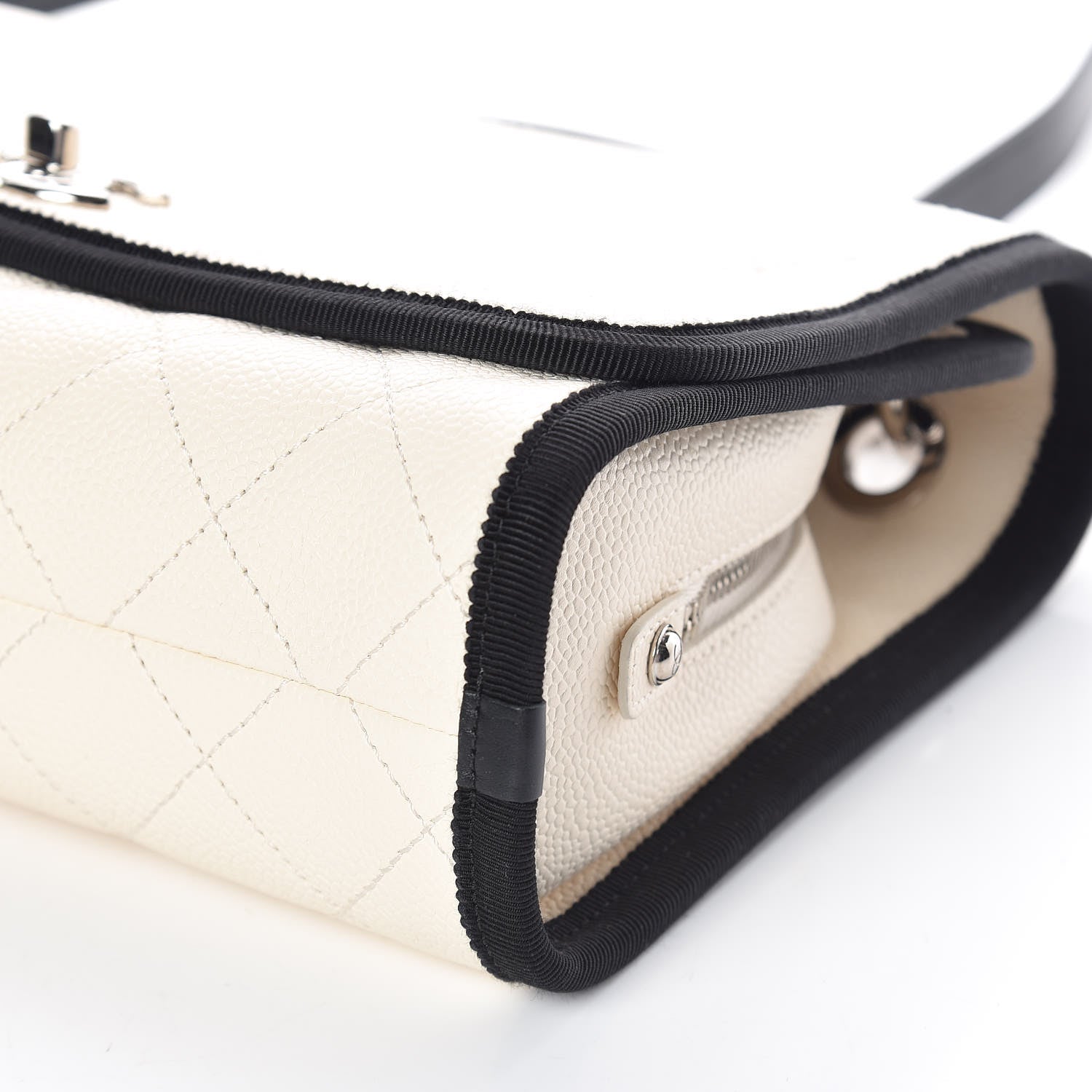 Chanel Caviar Grosgrain Quilted Top Handle CC Flap Beige Black 6 of 9