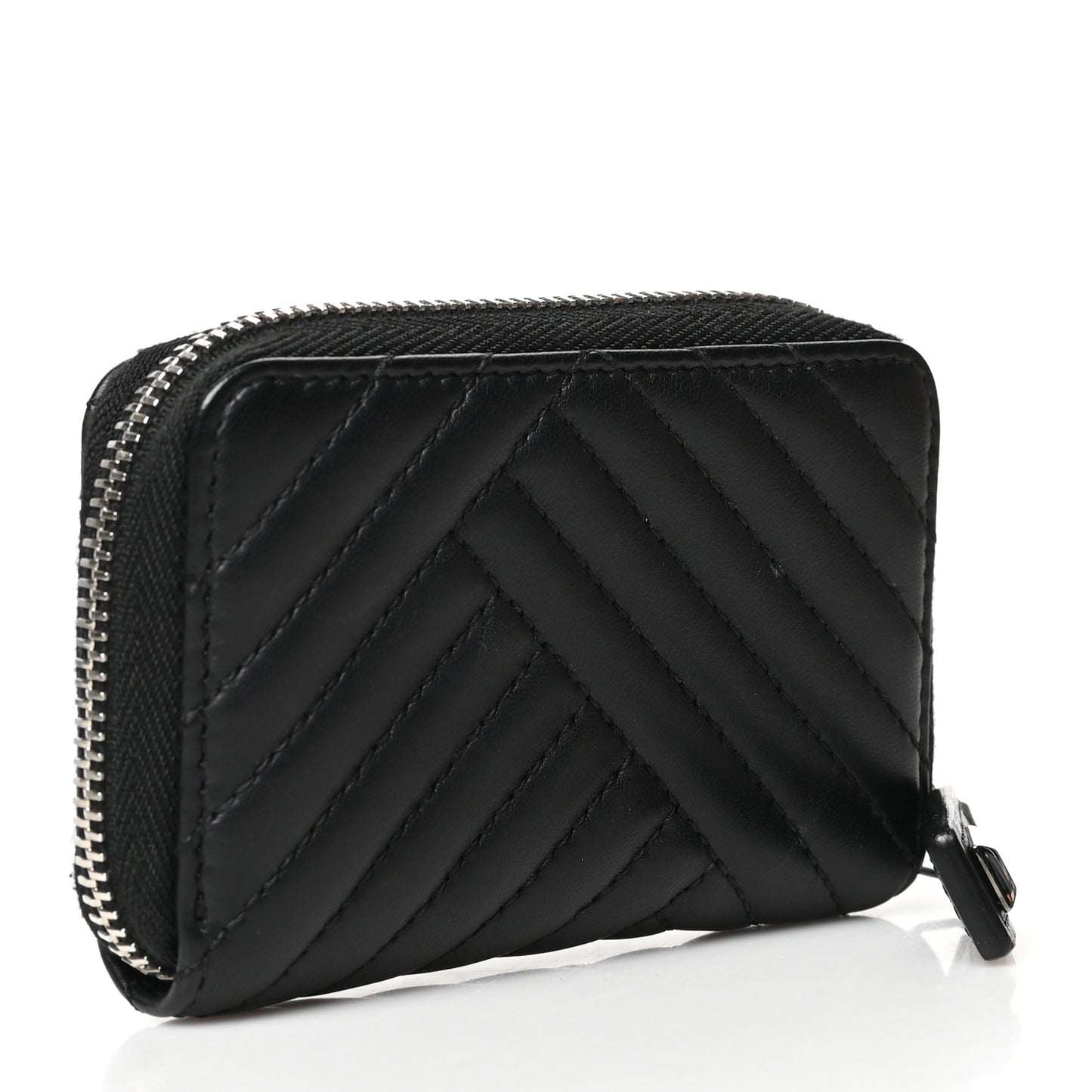Lambskin Quilted Crossing Zip Around Coin Purse Black