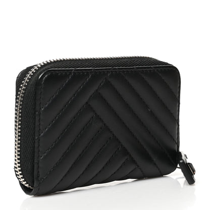 Chanel Lambskin Quilted Crossing Zip Around Coin Purse Black 3 of 10
