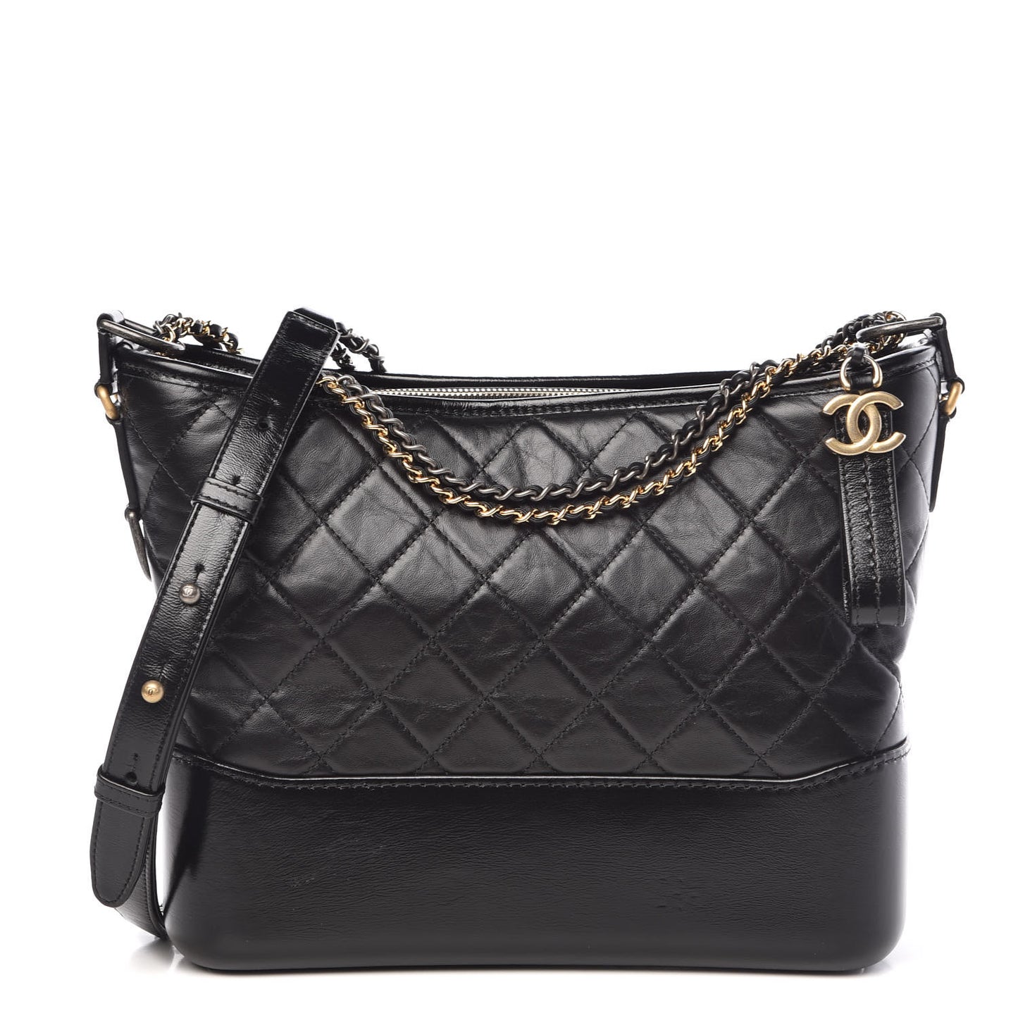 Aged Calfskin Quilted Medium Gabrielle Hobo Black