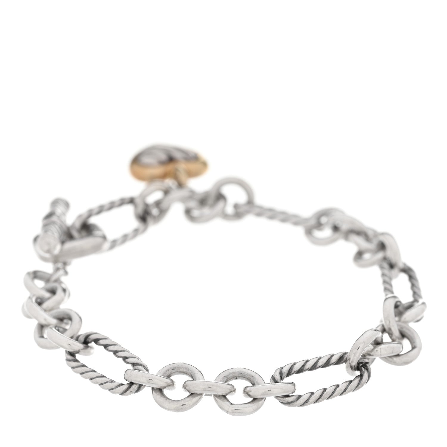 David Yurman Sterling Silver 18k Yellow Gold Cable Heart Charm Bracelet 2 of 3