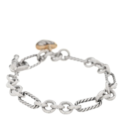 David Yurman Sterling Silver 18k Yellow Gold Cable Heart Charm Bracelet 2 of 3