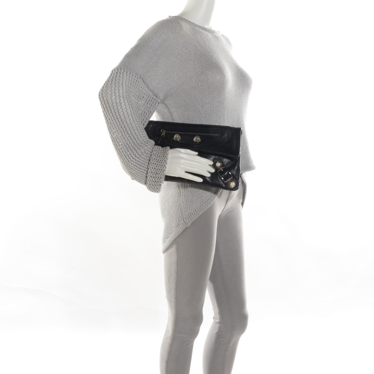 Balenciaga Agneau Giant 21 Silver Hardware Envelope Clutch Black 2 of 7