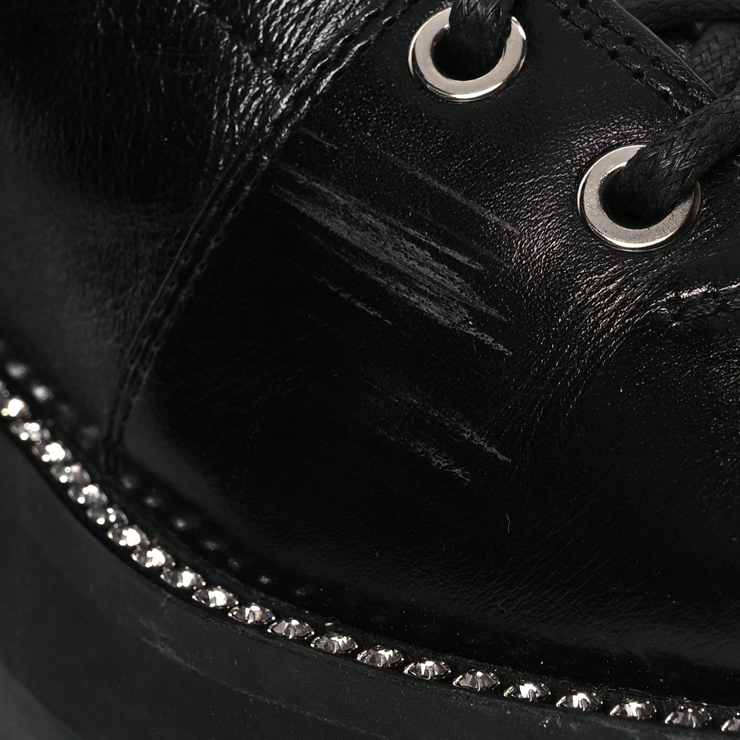 Calfskin Crystal Embellished Colby Combat Boots 39.5 Black