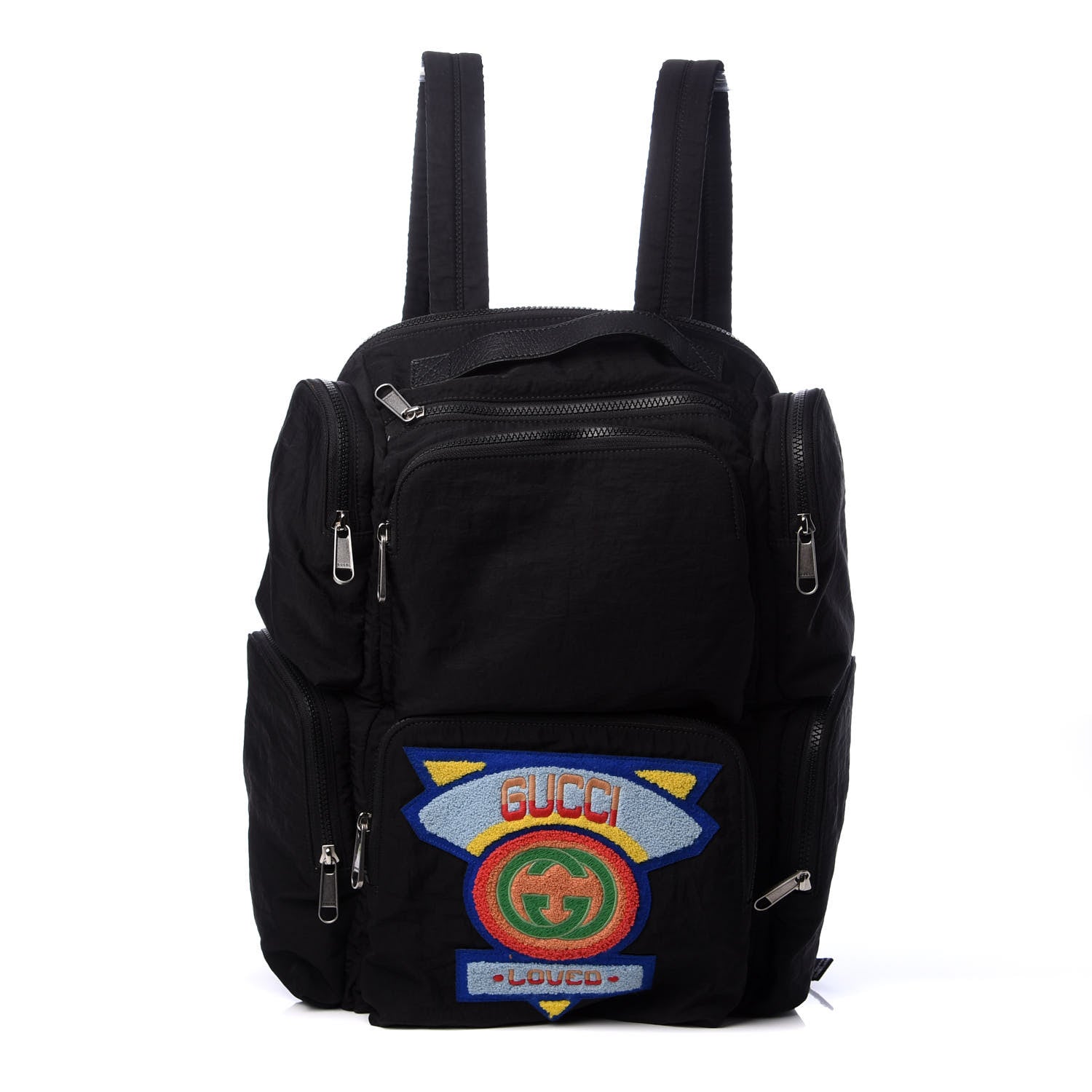 Gucci Nylon Twill 80s Logo Patch Backpack Black 1 of 8
