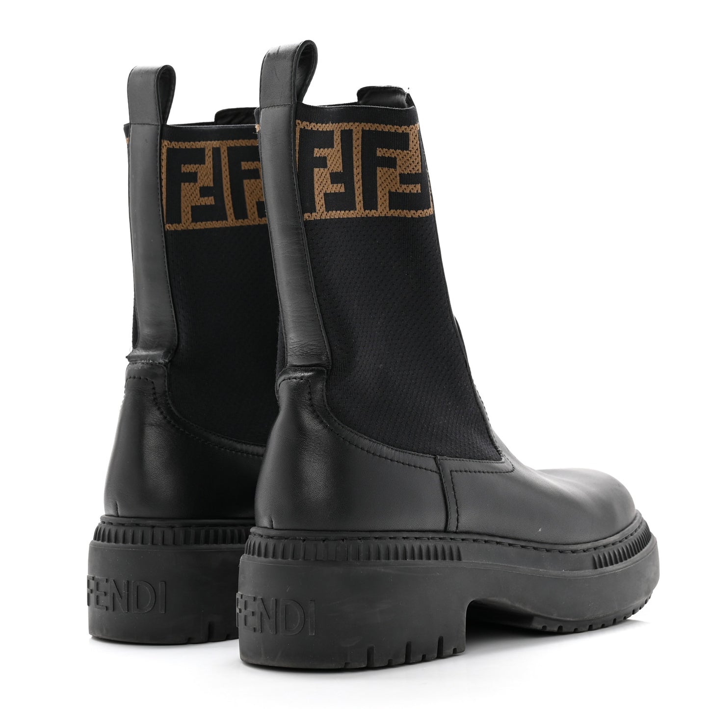 Fabric Jacquard FF Calfskin Domino Chelsea Boots 39 Black Tobacco