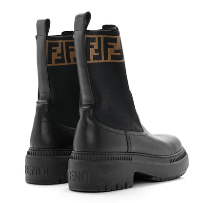 Fendi Fabric Jacquard FF Calfskin Domino Chelsea Boots 39 Black Tobacco 4 of 18