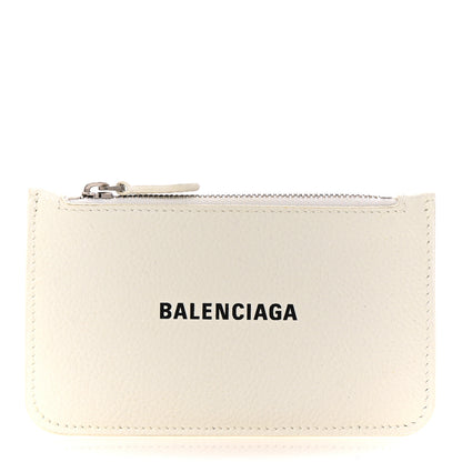 Balenciaga Grained Calfskin Logo Large Cash Long Coin Card Holder White Black 1 of 16