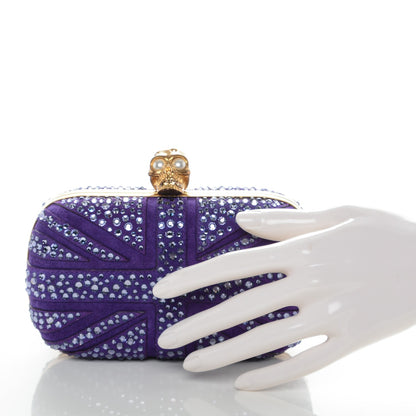 Alexander McQueen Suede Crystal Britannia Skull Box Clutch Purple 2 of 7