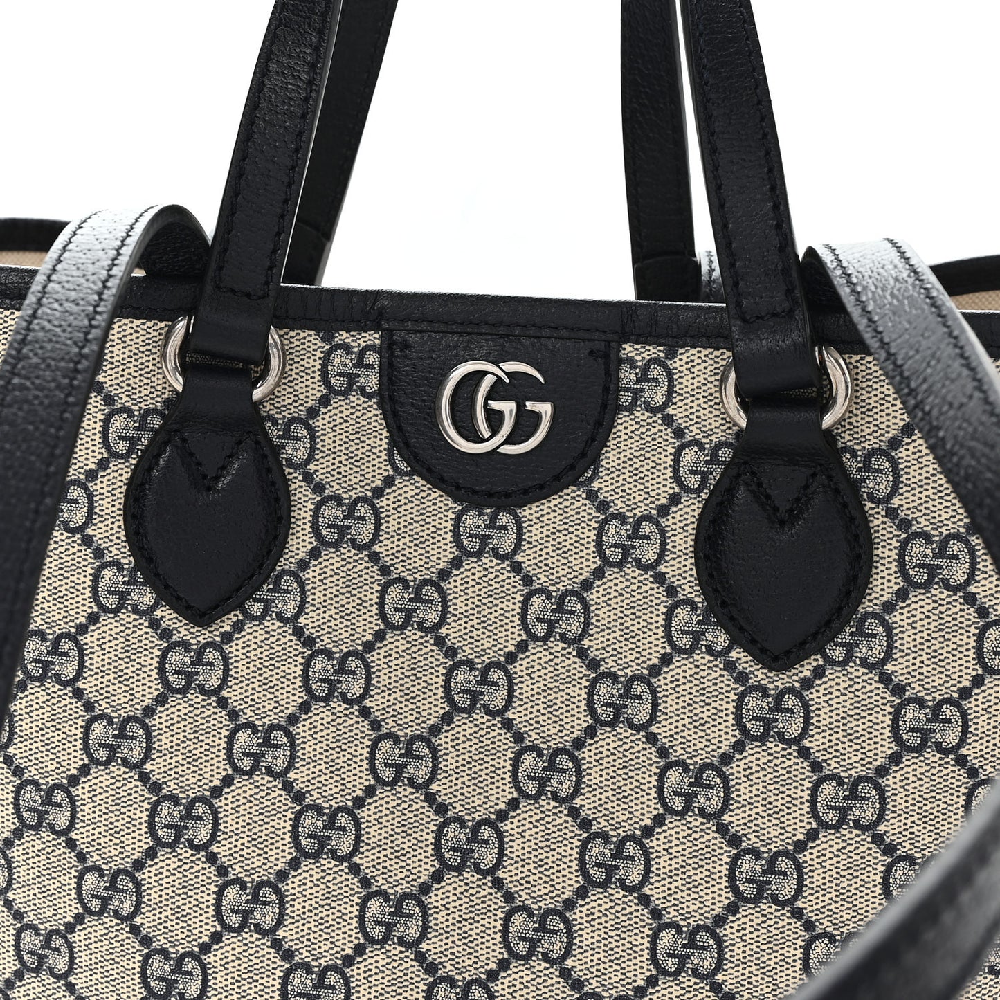GG Supreme Monogram Textured Dollar Calfskin Small Shoulder Tote Bag Beige Blue