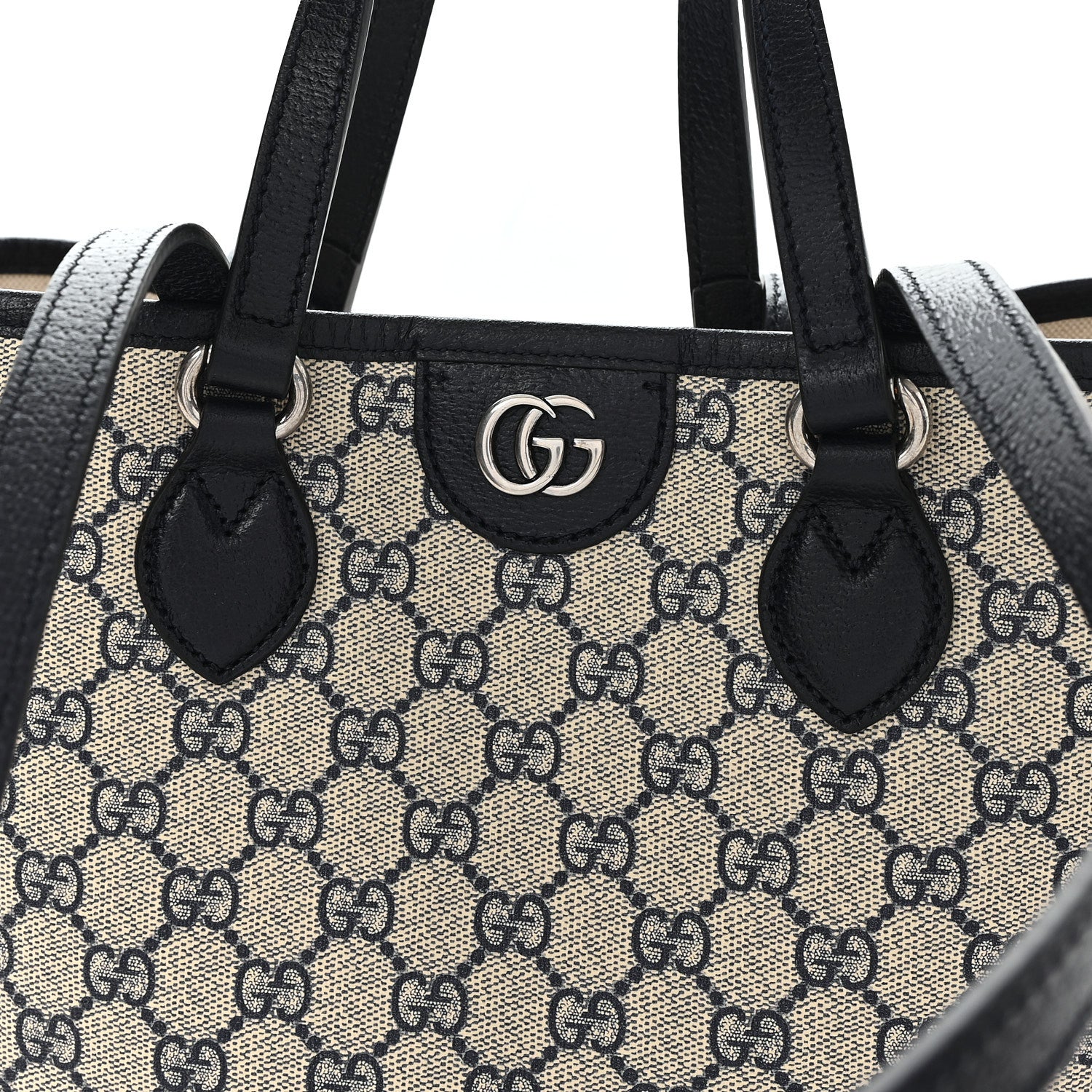 Gucci GG Supreme Monogram Textured Dollar Calfskin Small Shoulder Tote Bag Beige Blue 8 of 10
