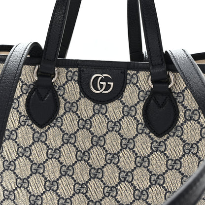 Gucci GG Supreme Monogram Textured Dollar Calfskin Small Shoulder Tote Bag Beige Blue 8 of 10