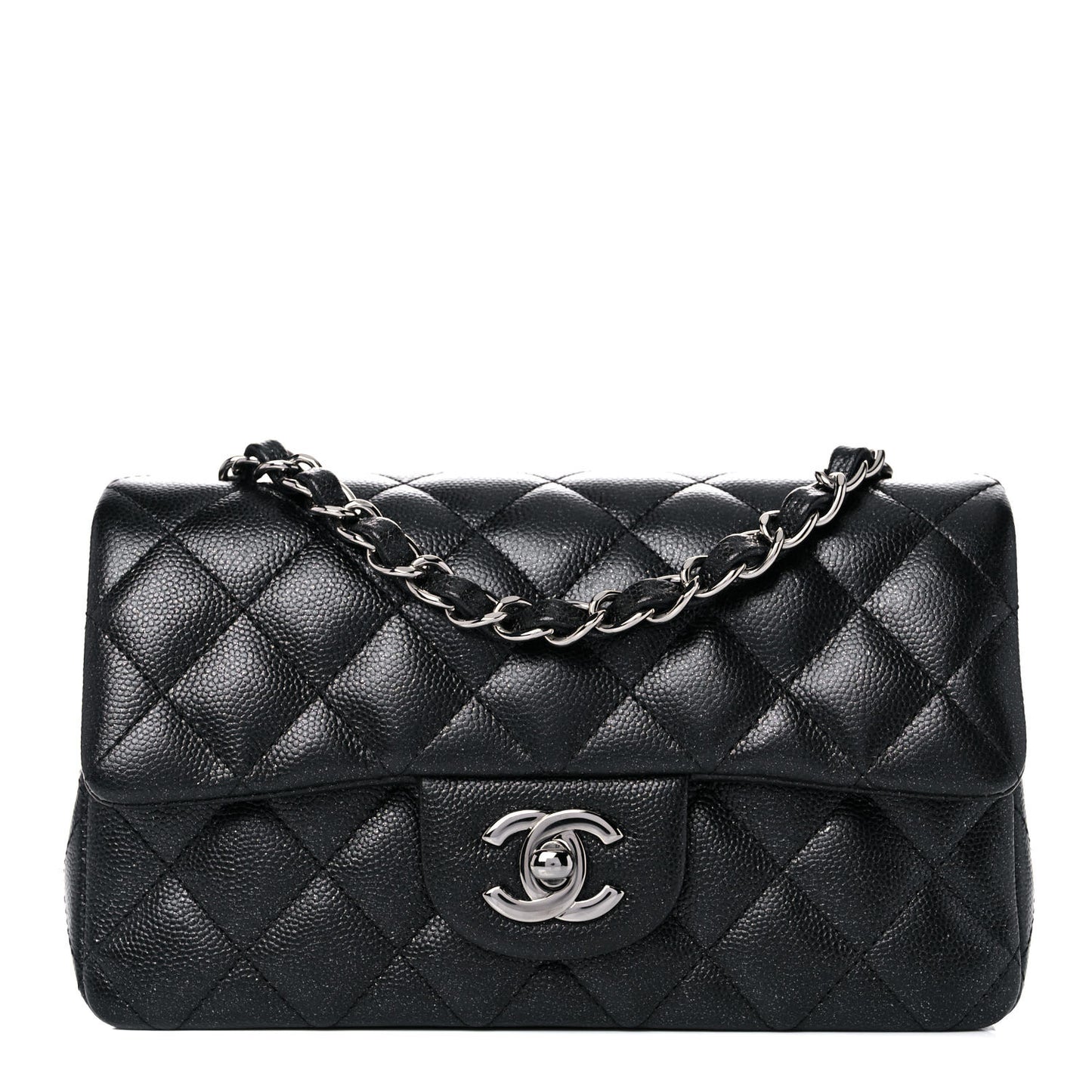 Iridescent Caviar Quilted Mini Rectangular Flap Black