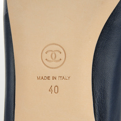 Chanel Lambskin Cap Toe CC Ballerina Flats 40 Navy Black 7 of 9