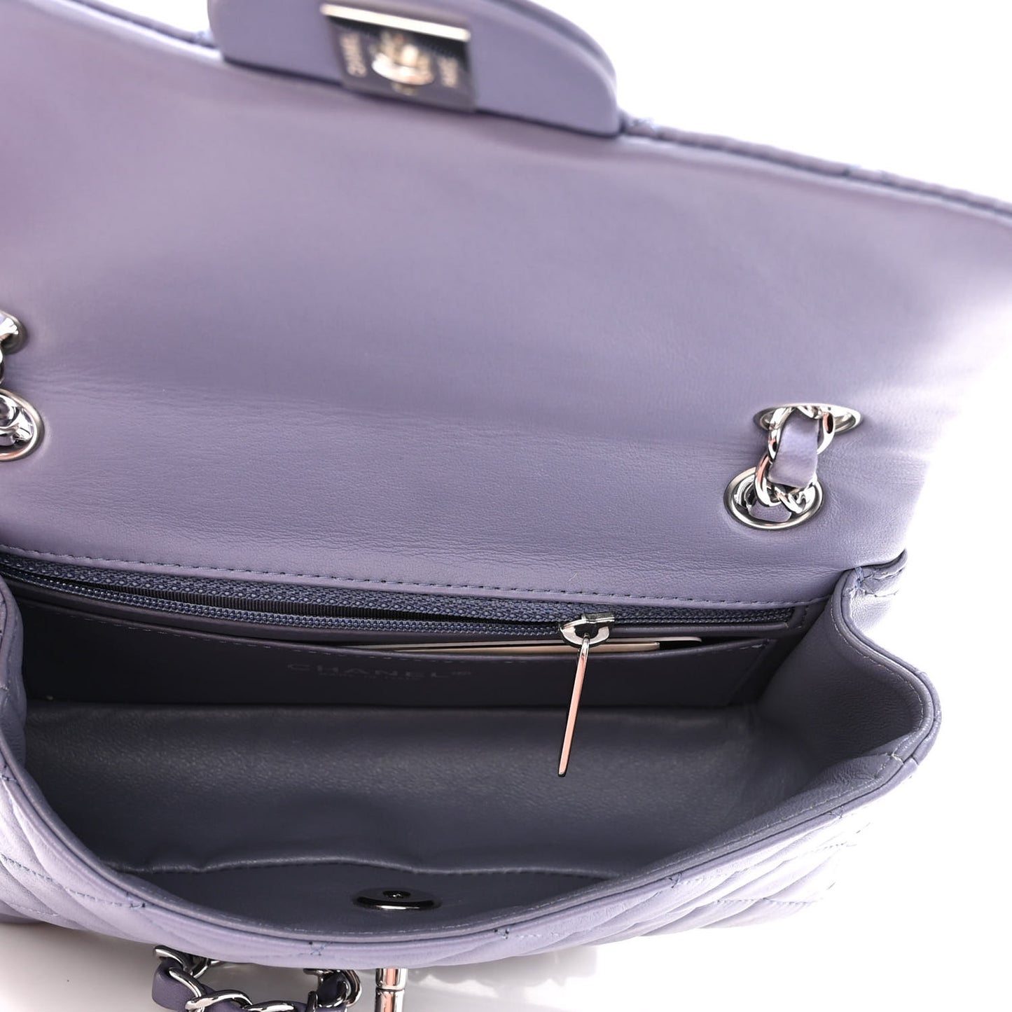 Lambskin Quilted Mini Rectangular Flap Light Purple