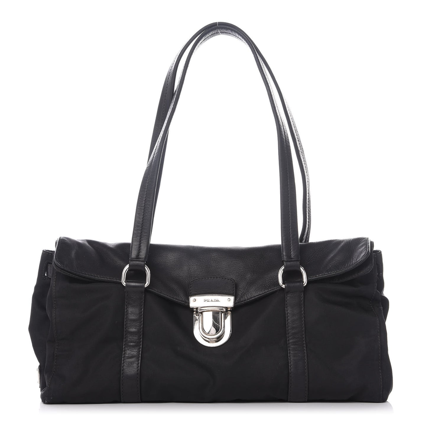 Tessuto Nylon Vitello Foldover Pushlock Satchel Black