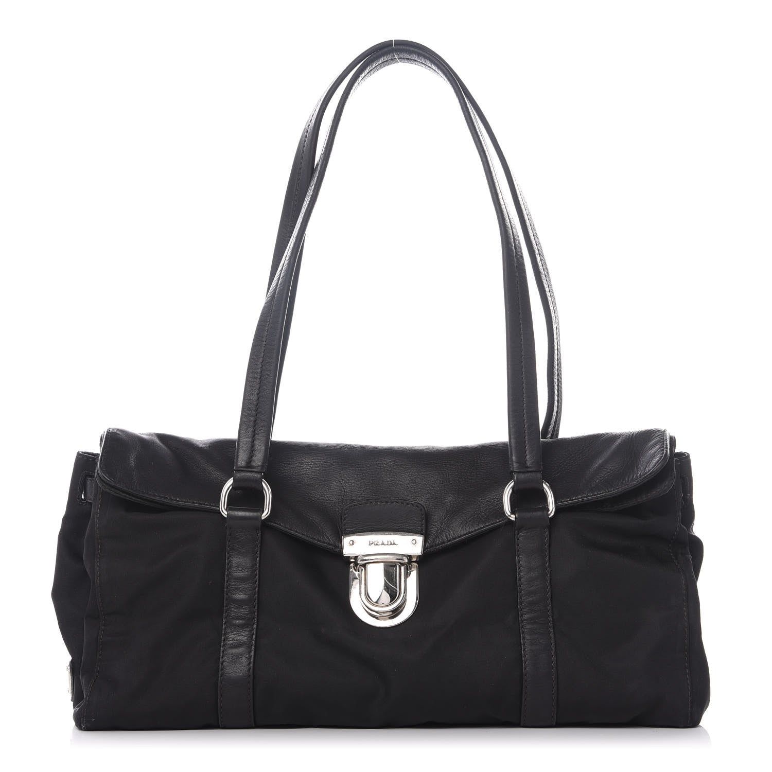 Prada Tessuto Nylon Vitello Foldover Pushlock Satchel Black 1 of 9