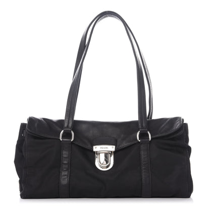 Prada Tessuto Nylon Vitello Foldover Pushlock Satchel Black 1 of 9