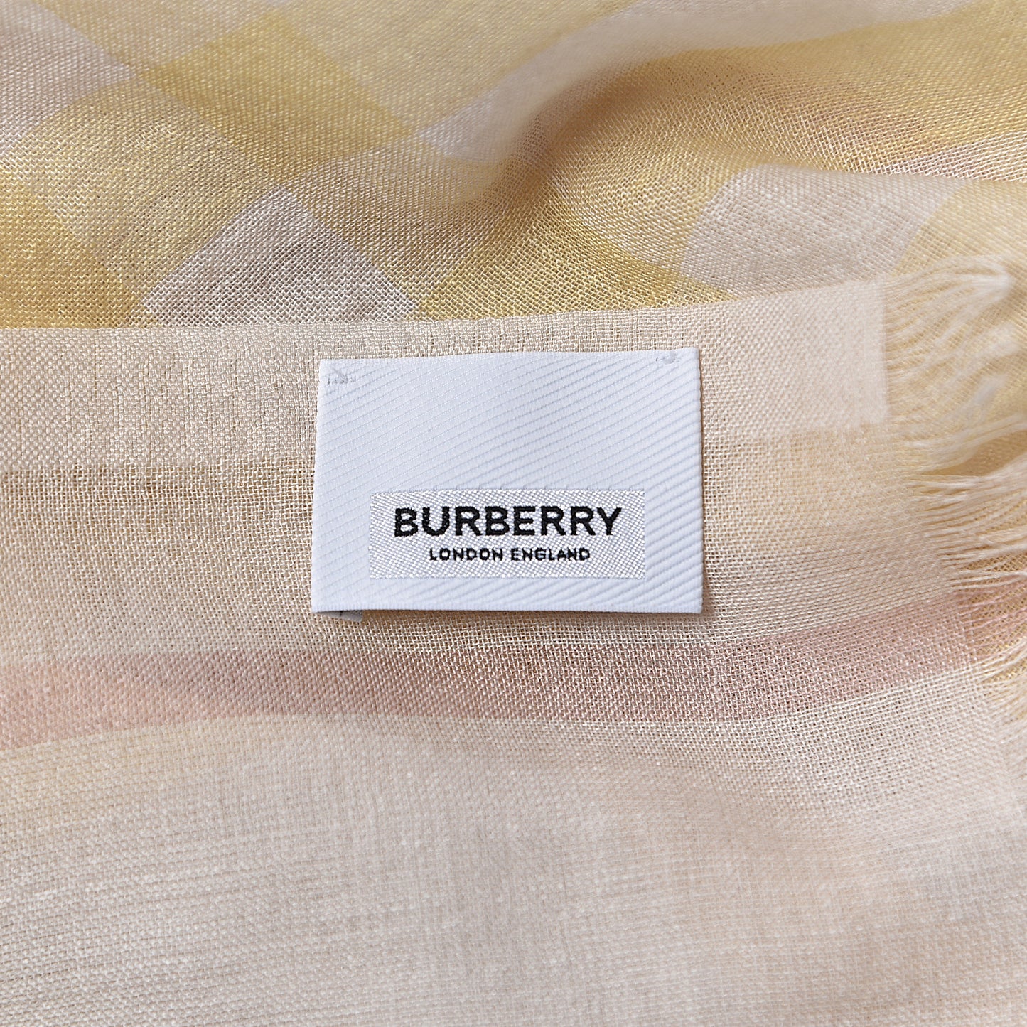Wool Silk Gauze Giant Check Lightweight Scarf Primrose