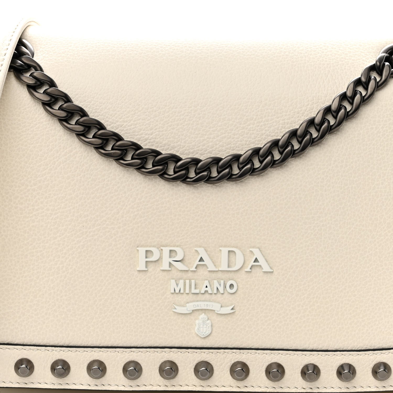 Prada Glace Calfskin Studded Crossbody White 7 of 9