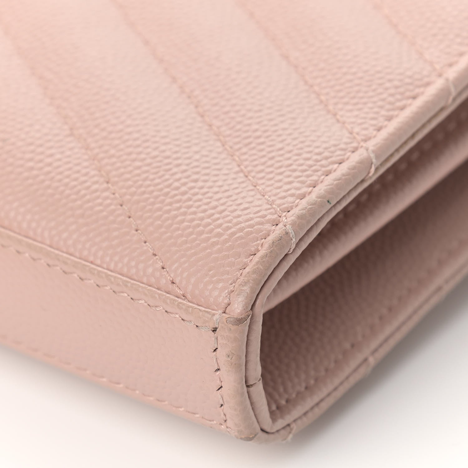 Saint Laurent Grain De Poudre Matelasse Chevron Monogram Chain Wallet Pale Pink 11 of 13
