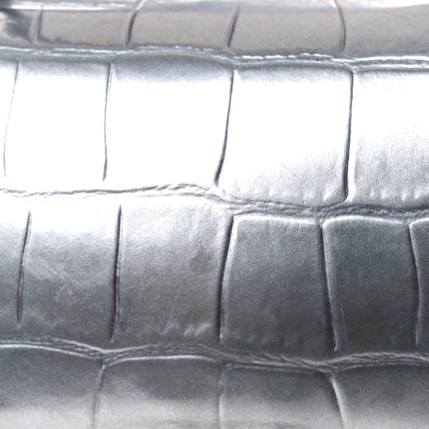 Metallic Calfskin Crocodile Embossed Hourglass Top Handle Bag XS Silver