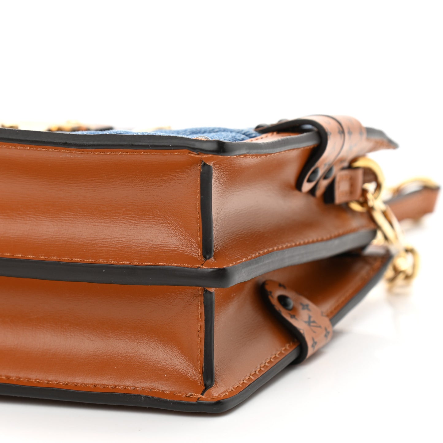 Denim Calfskin Malletage Trunk Clutch Light Blue