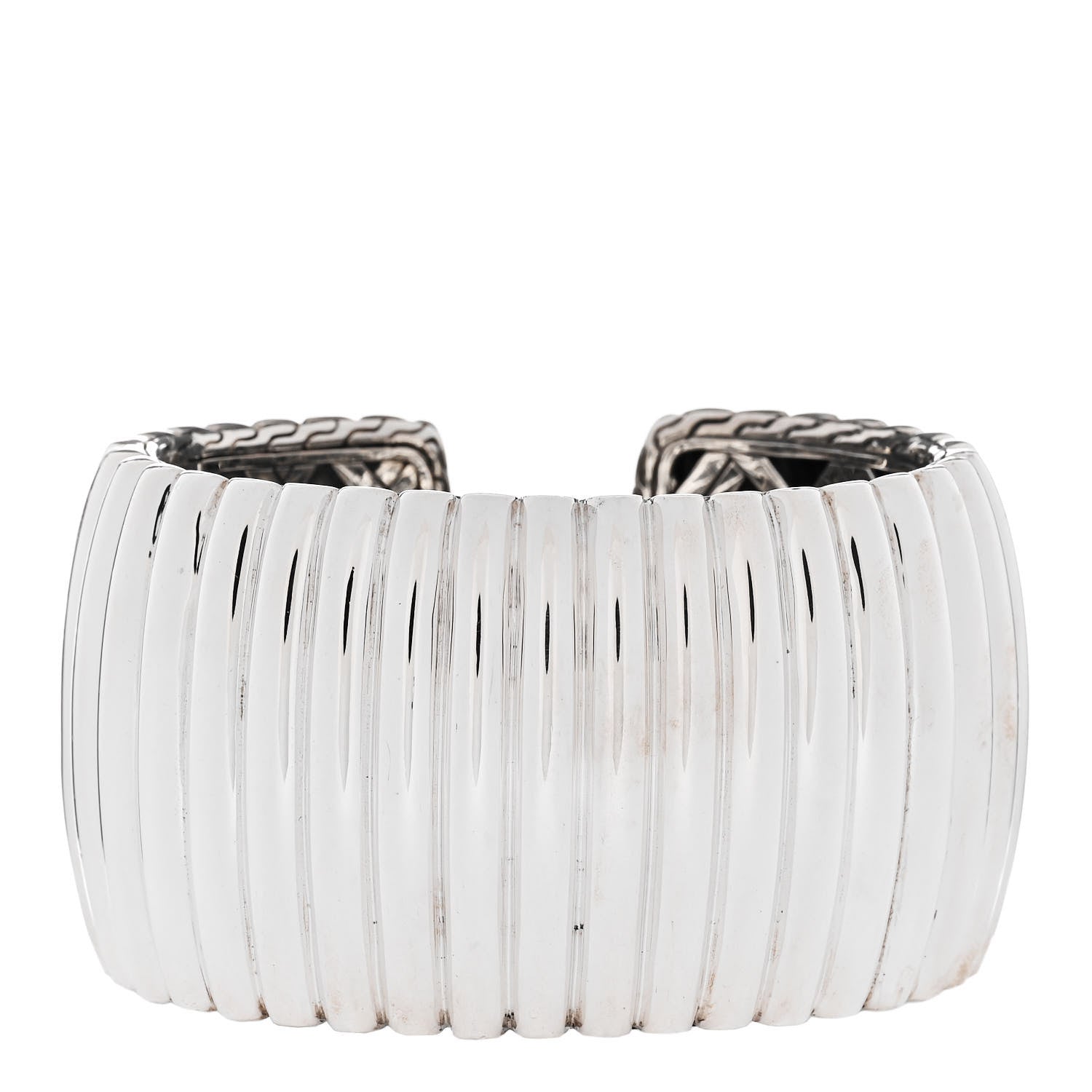 John Hardy Sterling Silver Wide Bedeg Rippled Cuff Bracelet 1 of 3