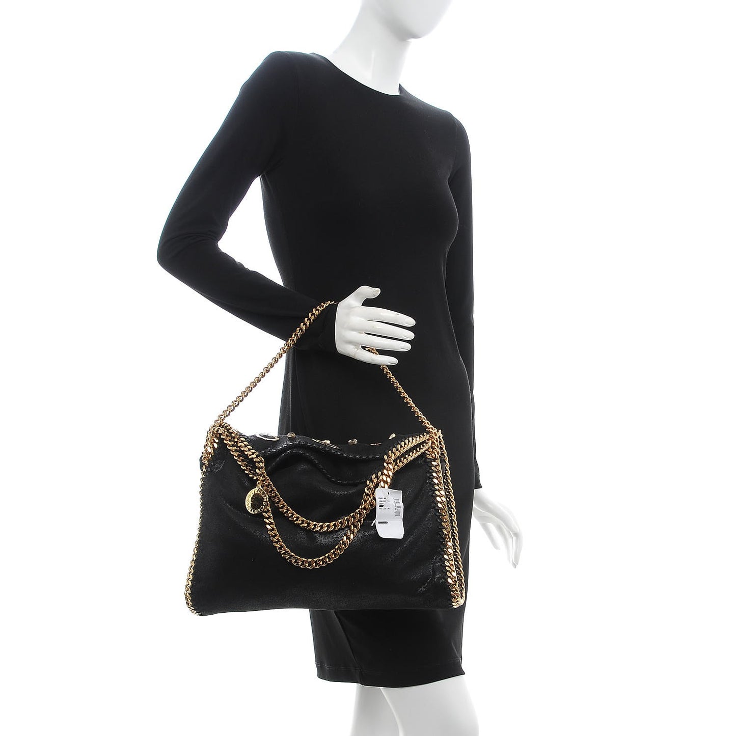 Embellished Shaggy Deer Falabella Fold Over Tote Black