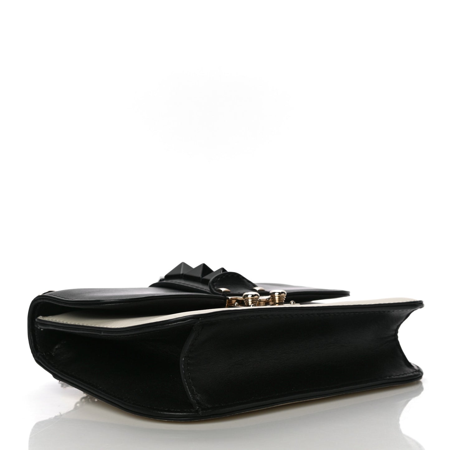 Vitello Small Glam Lock Rockstud Flap Black Light Ivory