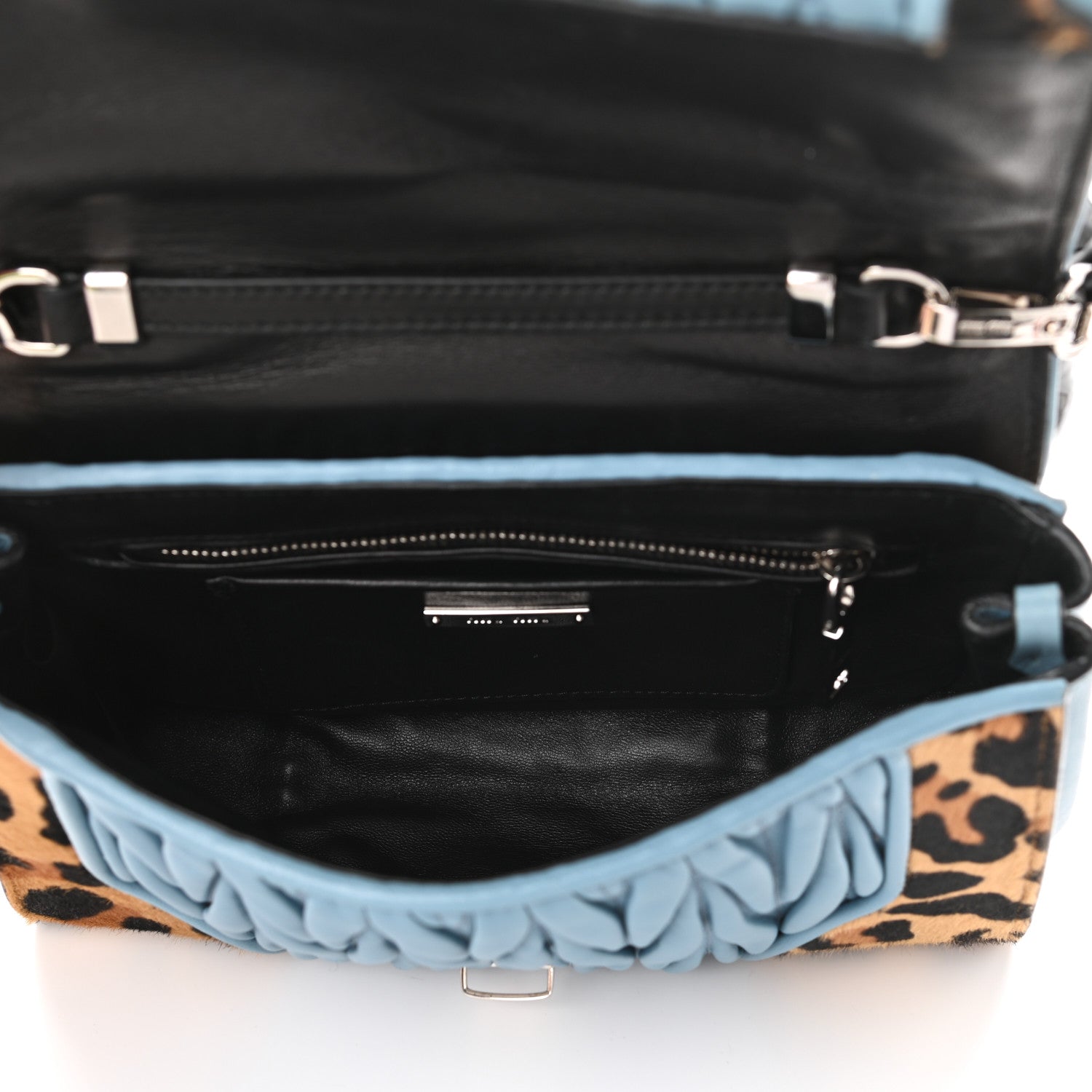 Miu Miu Cavallino Leopard Print Nappa Matelasse Patch Shoulder Bag Miele Moro 8 of 10