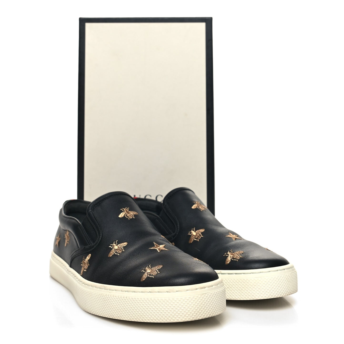 Calfskin Miro Soft Bee Star Embroidered Mens Dublin Slip On Sneakers 9 Black