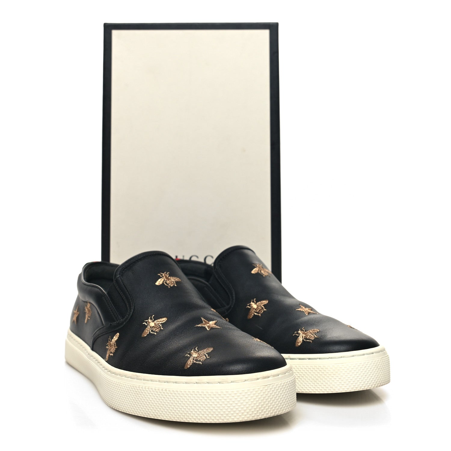 Gucci Calfskin Miro Soft Bee Star Embroidered Mens Dublin Slip On Sneakers 9 Black 9 of 9