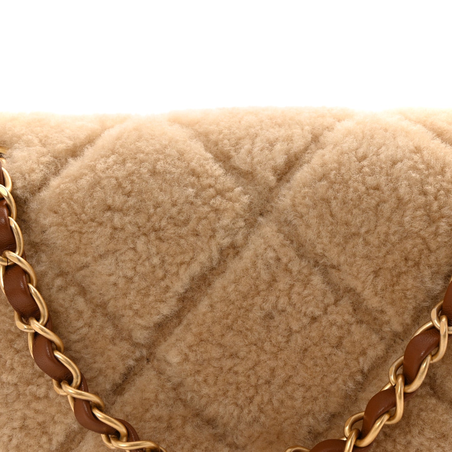 Shearling Lambskin Quilted Furry Coco Flap Beige Brown